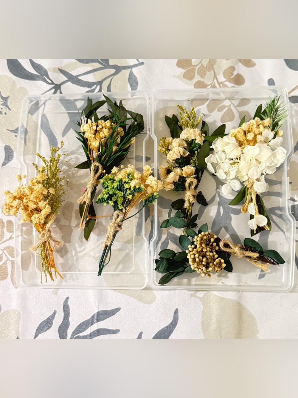 Hand-Tied Dried Flower Boutonnieres in Cream and Green